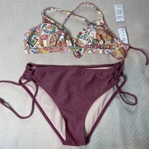 Cupshe Paisley Crossback Bikini Set Large Side-Tie High Waist Bottoms Women’s